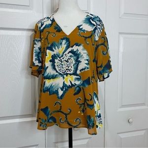 🌺 H&M Floral Short Sleeve Blouse with Tie Back Detail Sz 12